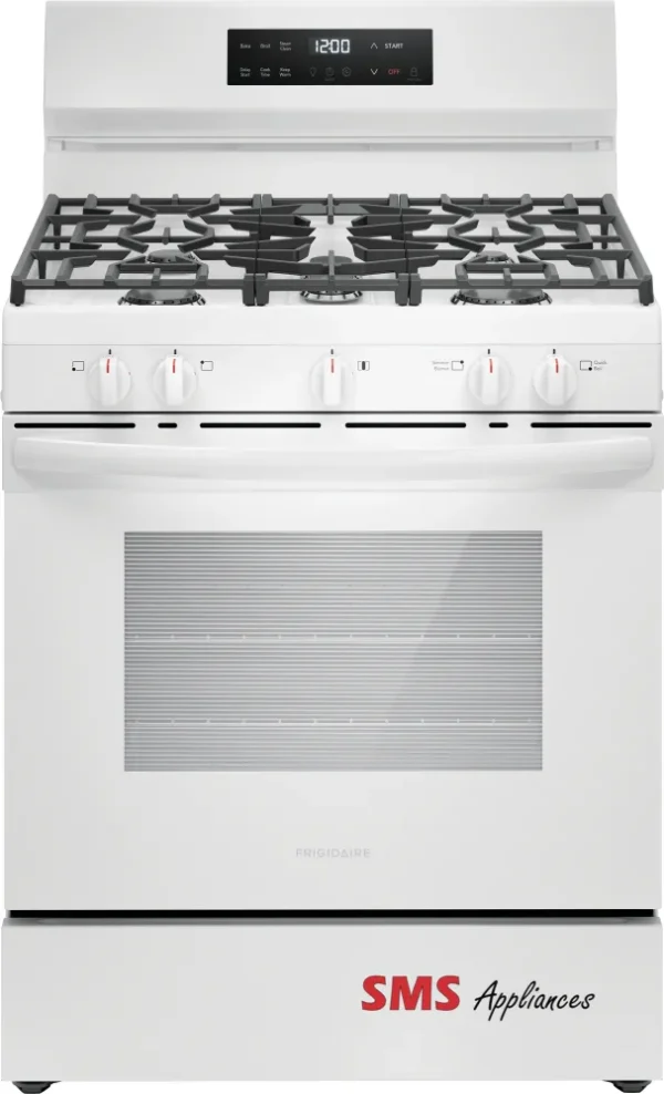 Frigidaire Gas Range with Quick Boil – FCRG3062AW.jpg - SMS Appliances Close-up of Frigidaire Gas Range - FCRG3062AW featuring Quick Boil technology, displayed in a modern kitchen setting for efficient cooking.